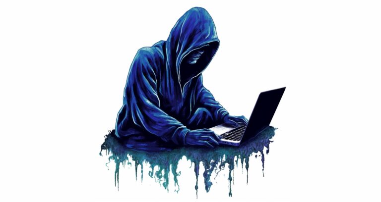 anonymous figure at laptop