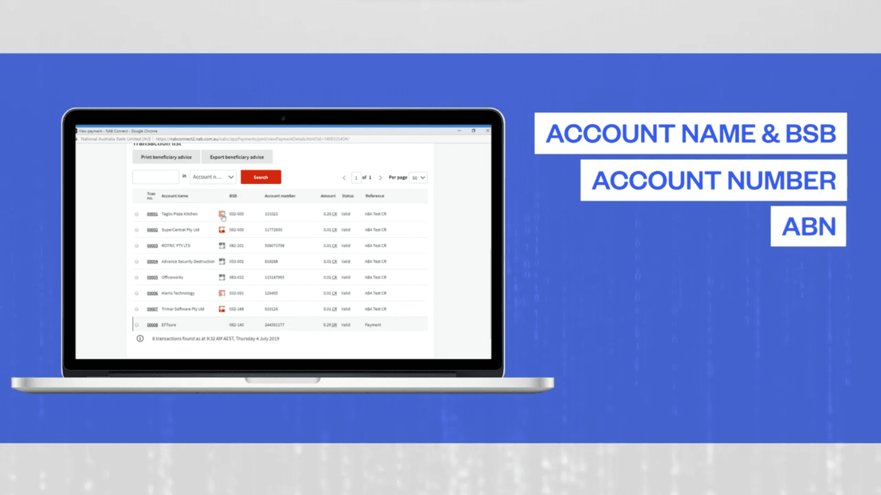 How Eftsure verifies account details when you're logged into NAB
