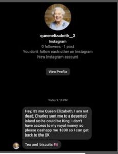 Queen Instagram Phishing Attempt
