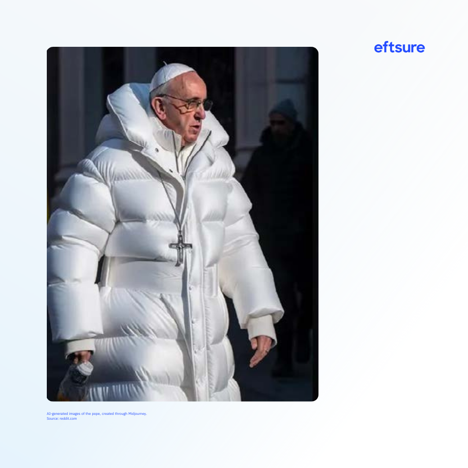 Midjourney generated image of the pope in a white puffer jacket