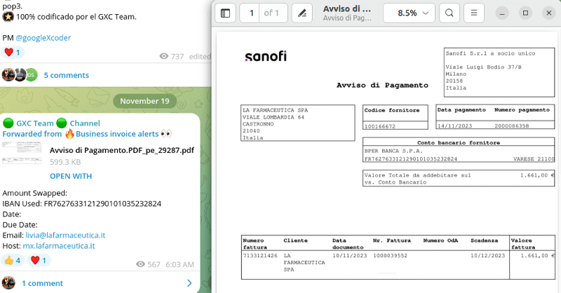 Swapped invoice example