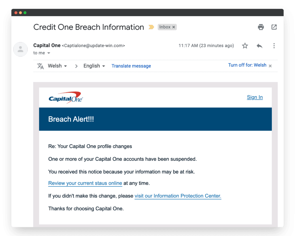 capital one phishing scam